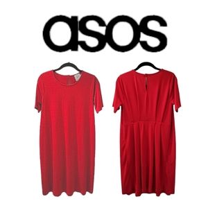 ASOS Red Pleated Back Short Sleeve Tunic Dress Sz 6